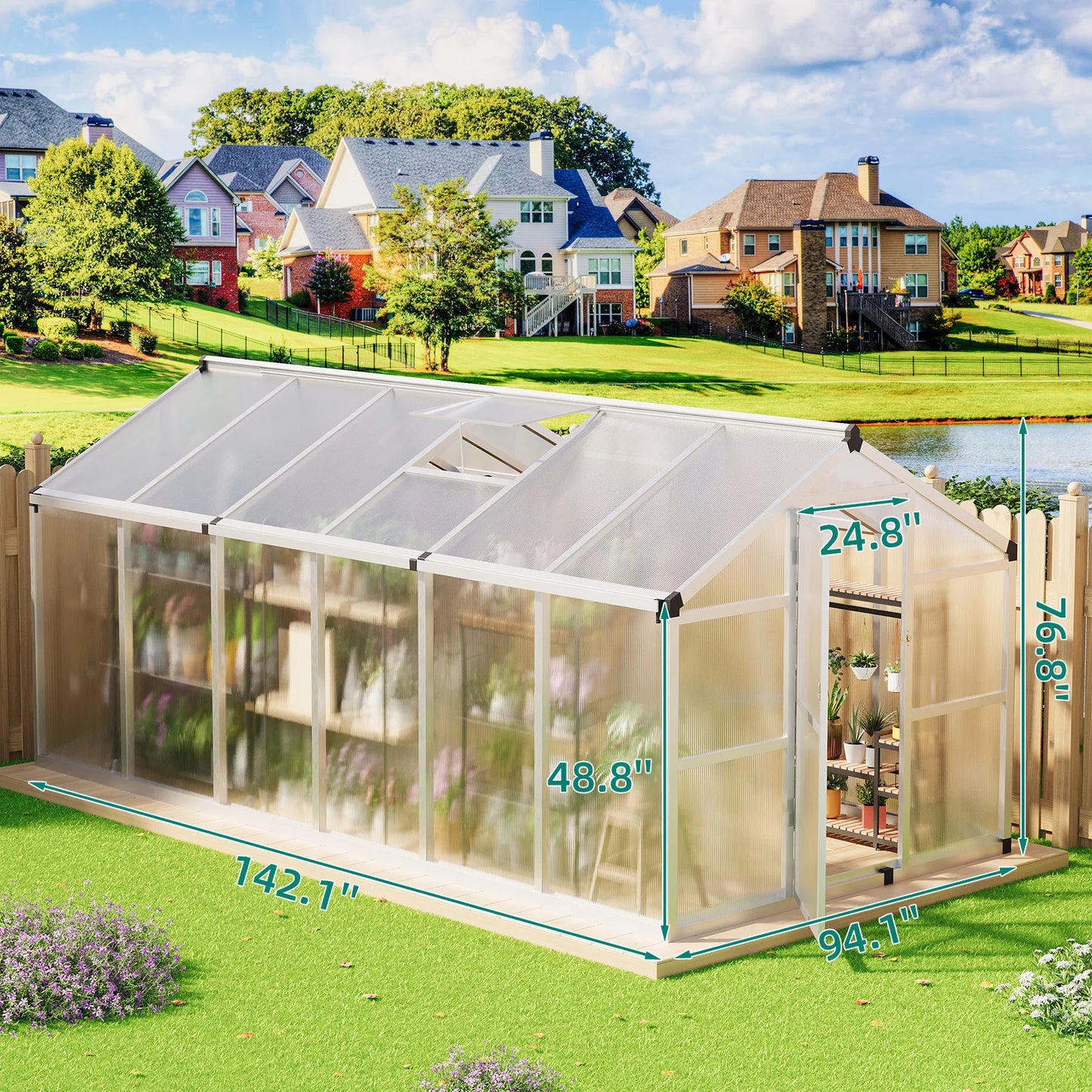 DishyKooker Outdoor Walk-In Greenhouse Aluminum Frame with Roof Vent