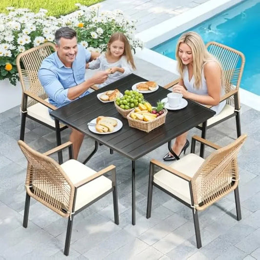 Bamboo Outdoor 5 Piece Patio Dining Set With Cushions