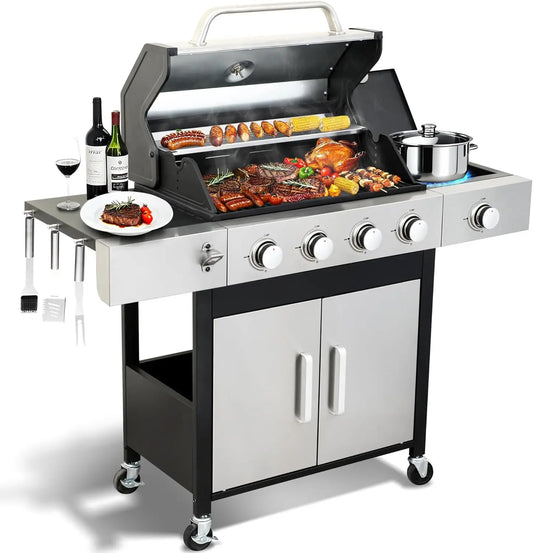 4 Burner Propane Gas BBQ Grill With Side Burner Stainless
