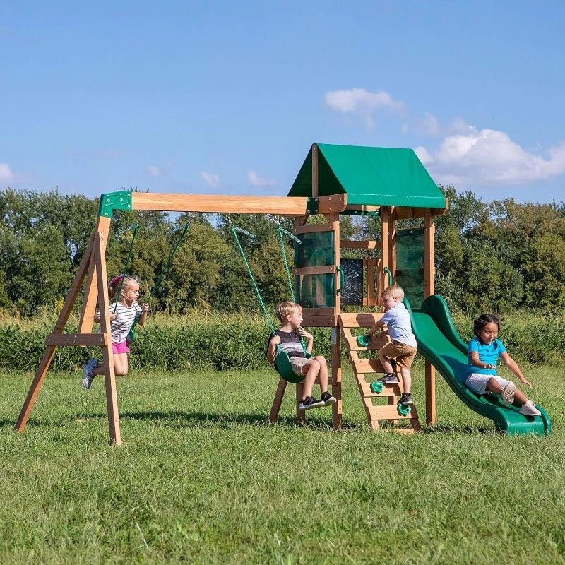 Buckley Hill Cedar Wood Swing Set Wave Slide Chalkboard