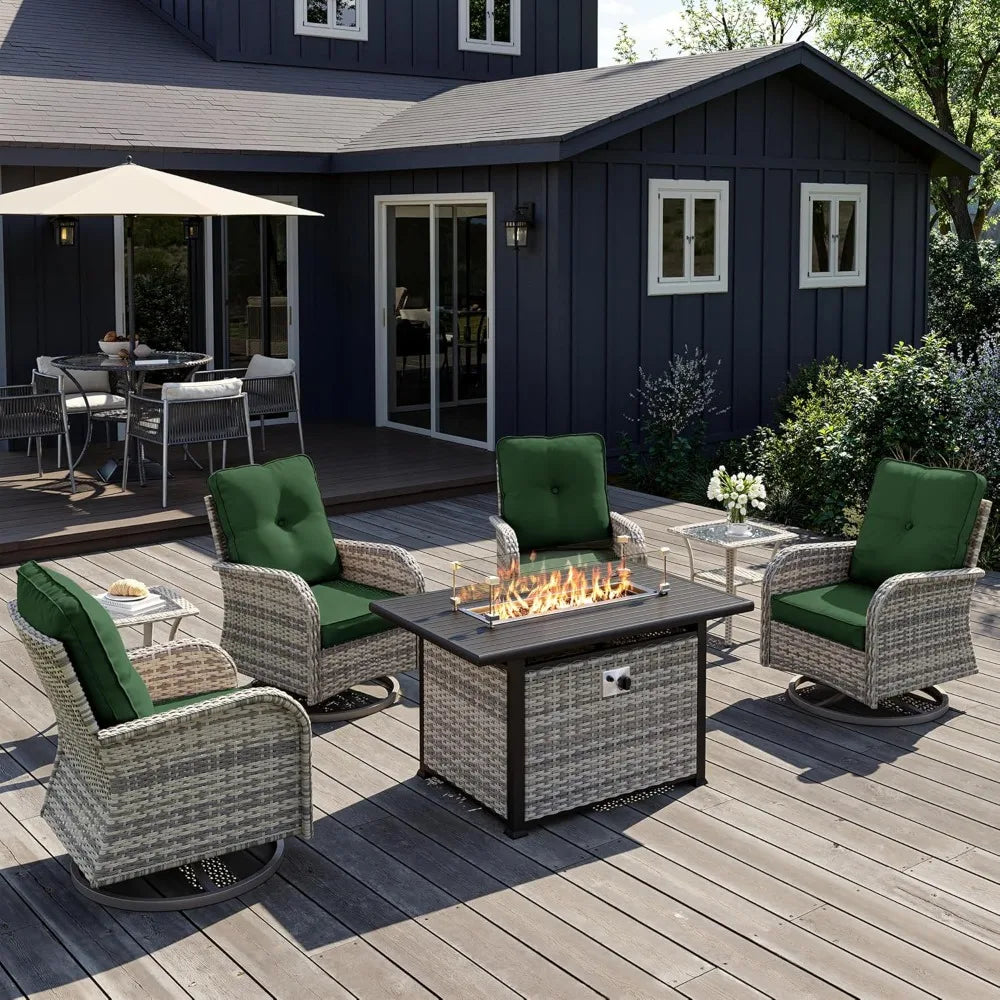 7 Piece Outdoor Wicker Patio Bistro Set With Rocking Chairs