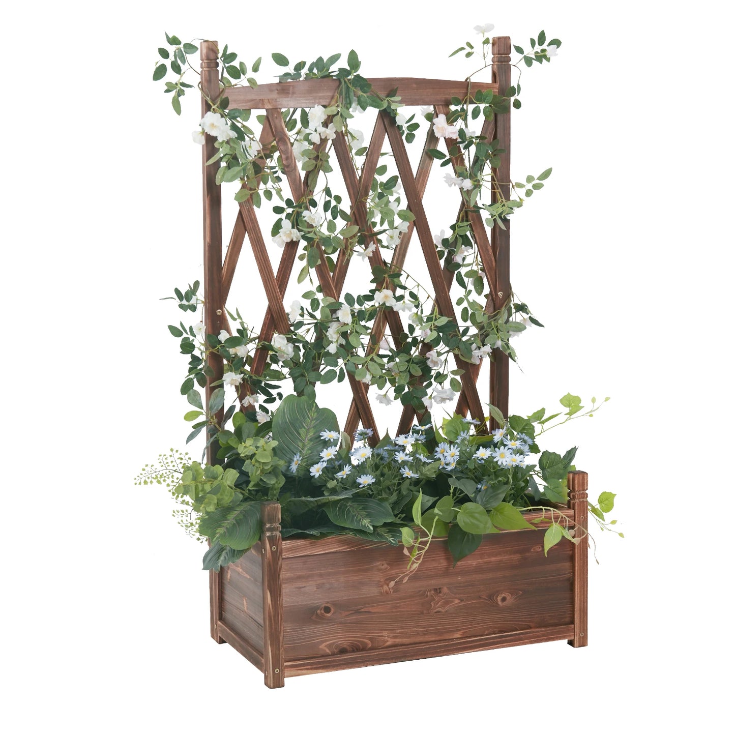 Raised Garden Bed Wooden Planter Box With Trellis