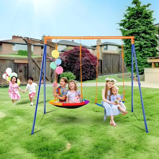 Heavy Duty A-Frame Swing Set With Saucer And Belt Seats