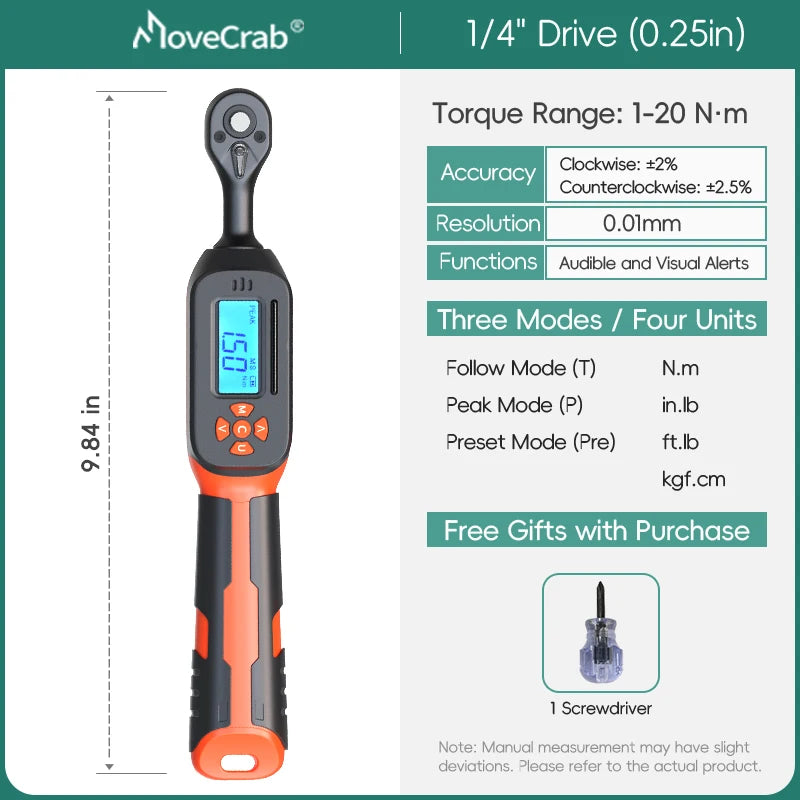 MoveCrab Digital Torque Wrench 1 To 340 Nm Preset LED
