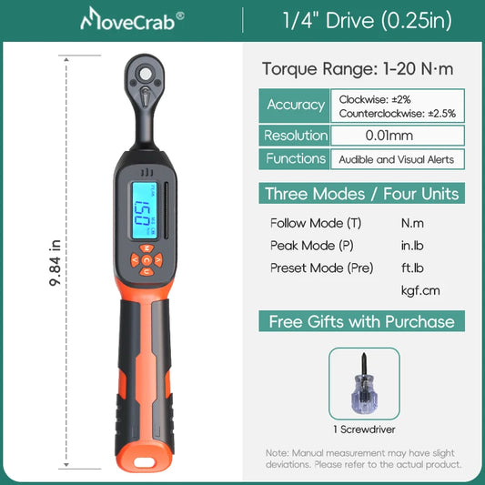MoveCrab Digital Torque Wrench 1 To 340 Nm Preset LED