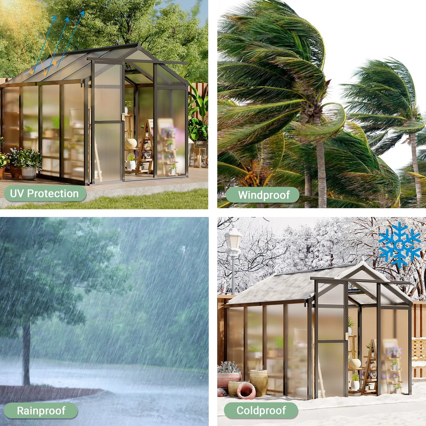 DishyKooker Aluminum Walk-In Greenhouse With Roof Vent Polycarbonate Outdoors