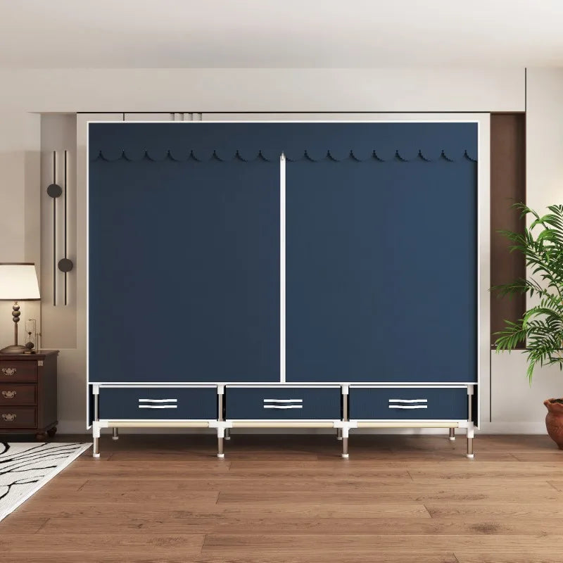 Noned Fabric Wardrobe with Drawers and Dust Cover for Bedroom