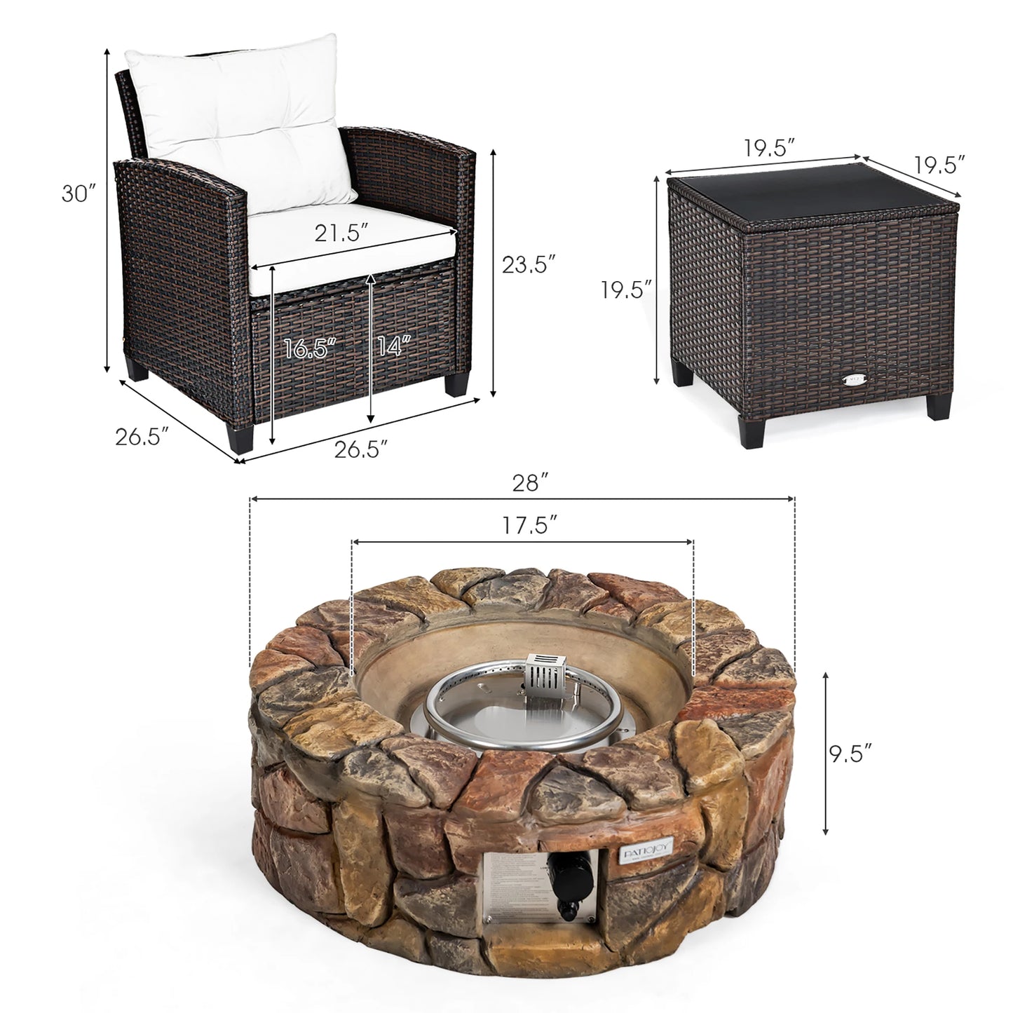 HOMASIS 7 Piece Patio Rattan Set With Gas Fire Pit