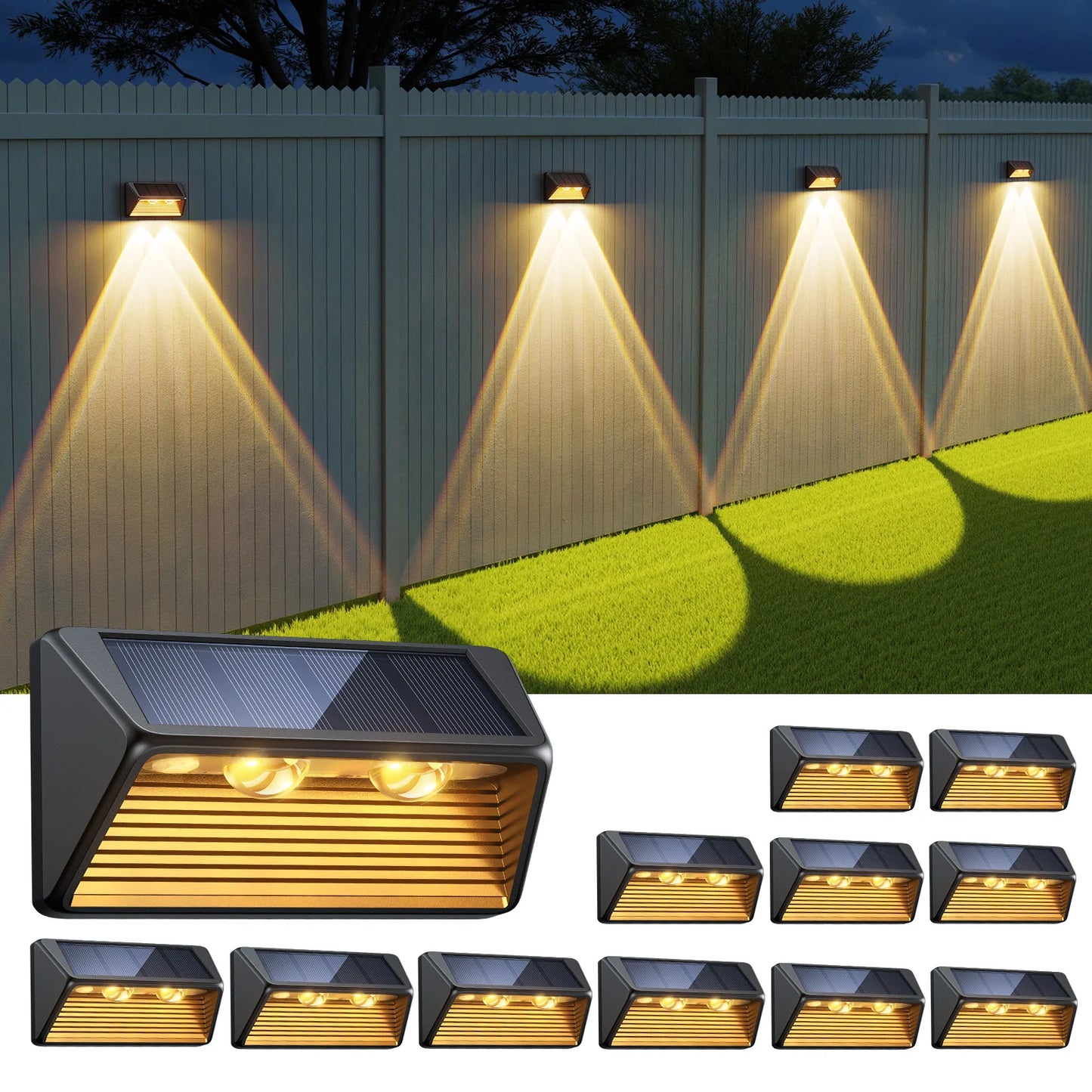 KPSTEK Solar Fence Lights 4 Pack LEDs Outdoor Durable