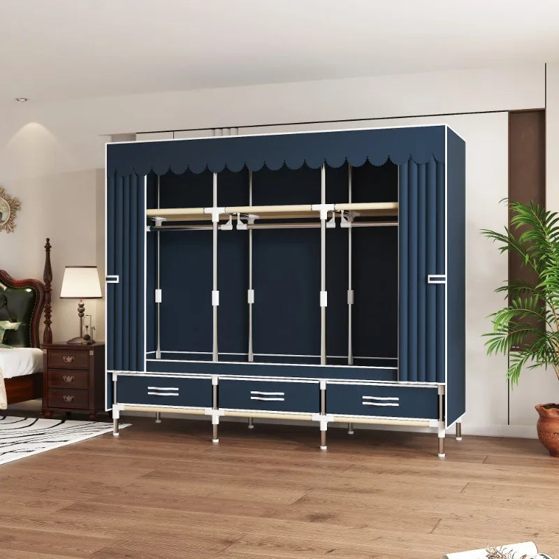 Noned Fabric Wardrobe with Drawers and Dust Cover for Bedroom