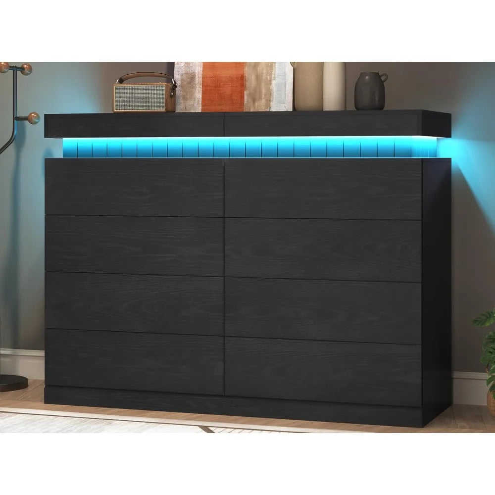 Modern Dresser With 8 Drawers And LED Power Outlet