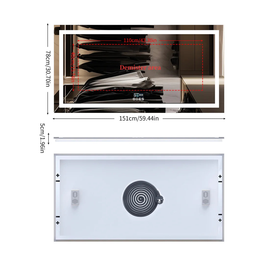 LUVODIC Large Illuminated Bluetooth Bathroom Mirror With LED And Speaker