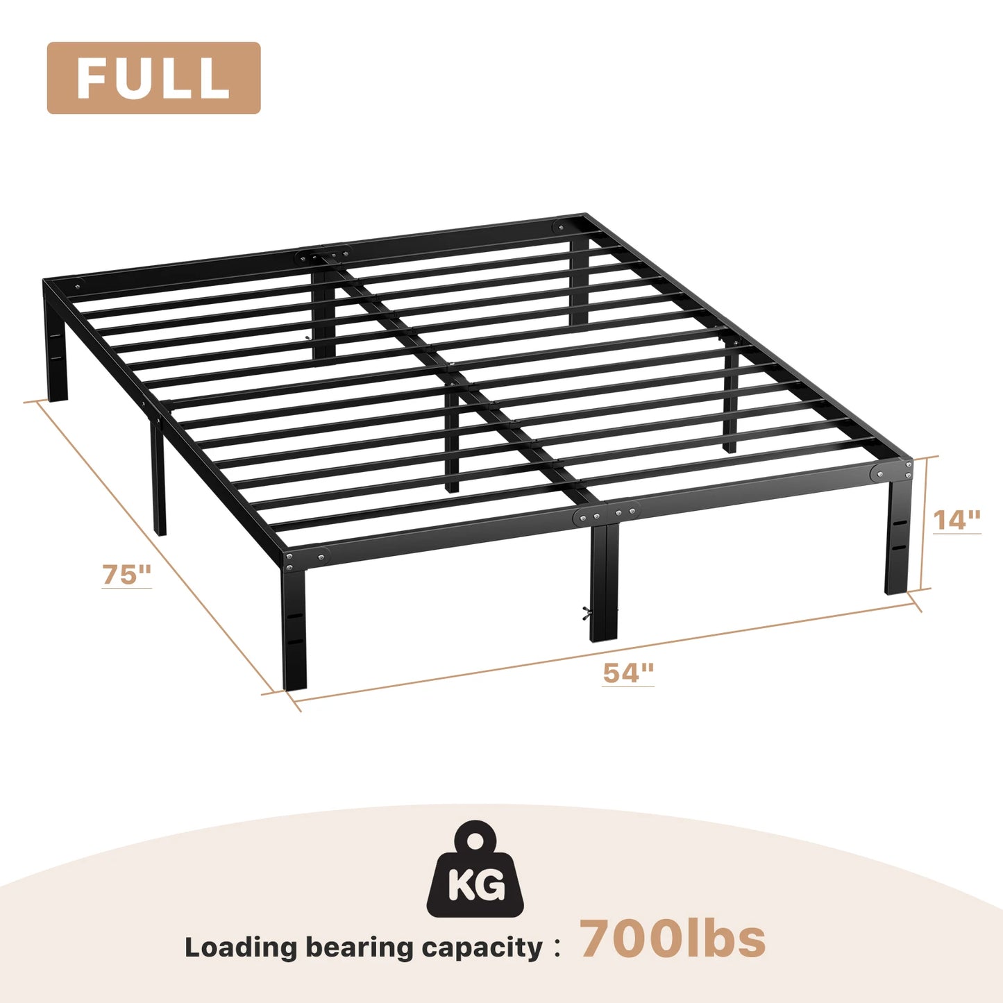 JHK Metal Bed Frame Platform Storage And Steel Slat Support