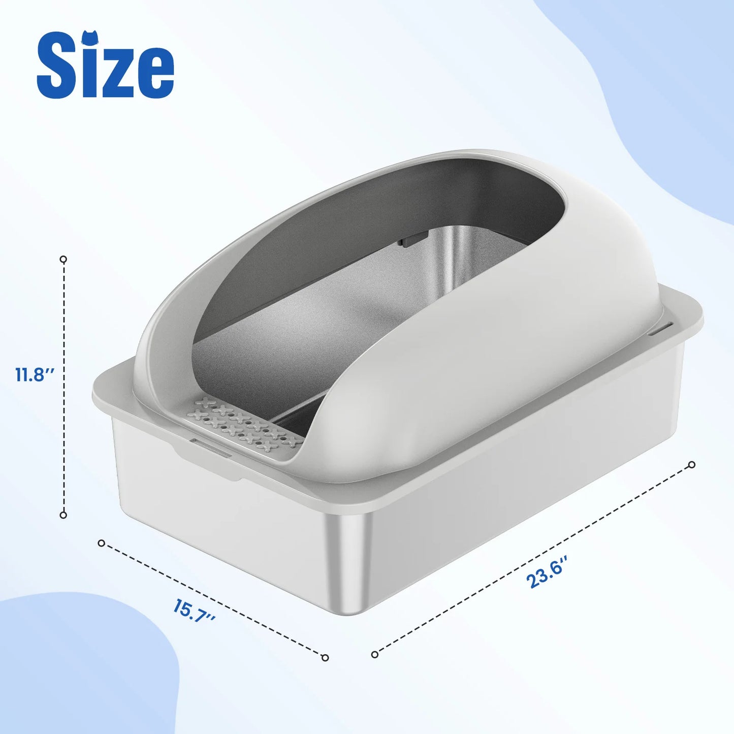 Stainless Steel Cat Litter Box With Lid AntiLeakage Mat Included