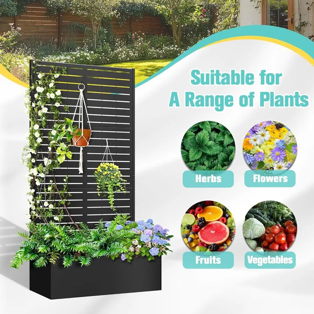 Galvanized Metal Louvered Planter Box With Trellis For Outdoor Gardens