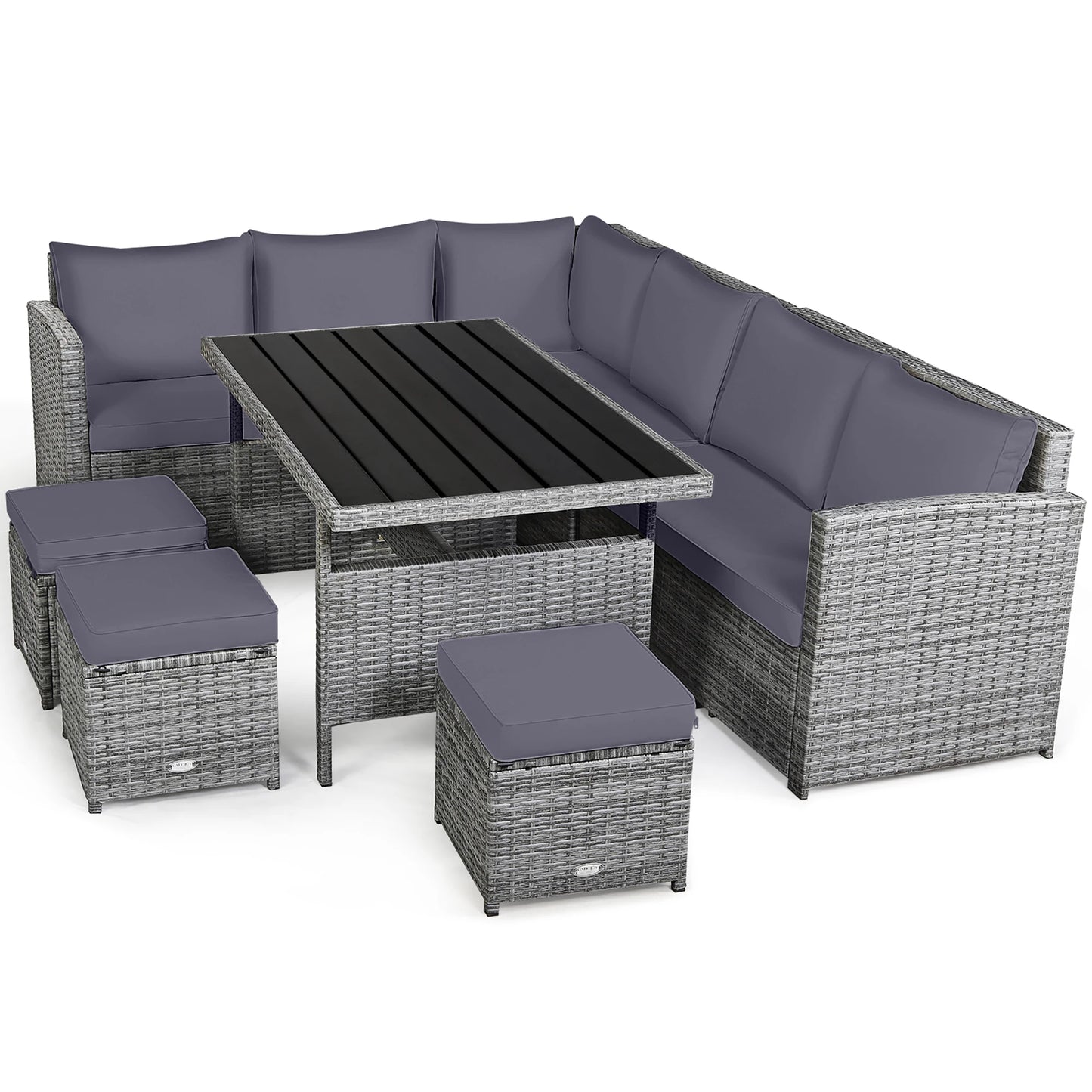 HOMASIS 7-Piece Patio Rattan Dining Set with Sectional Sofa Ottomans