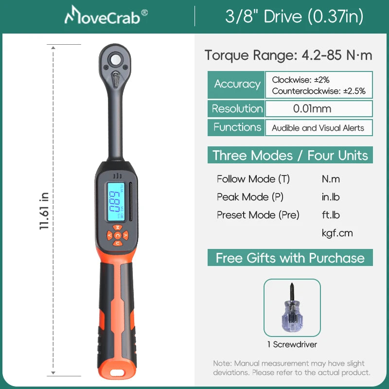 MoveCrab Digital Torque Wrench 1 To 340 Nm Preset LED