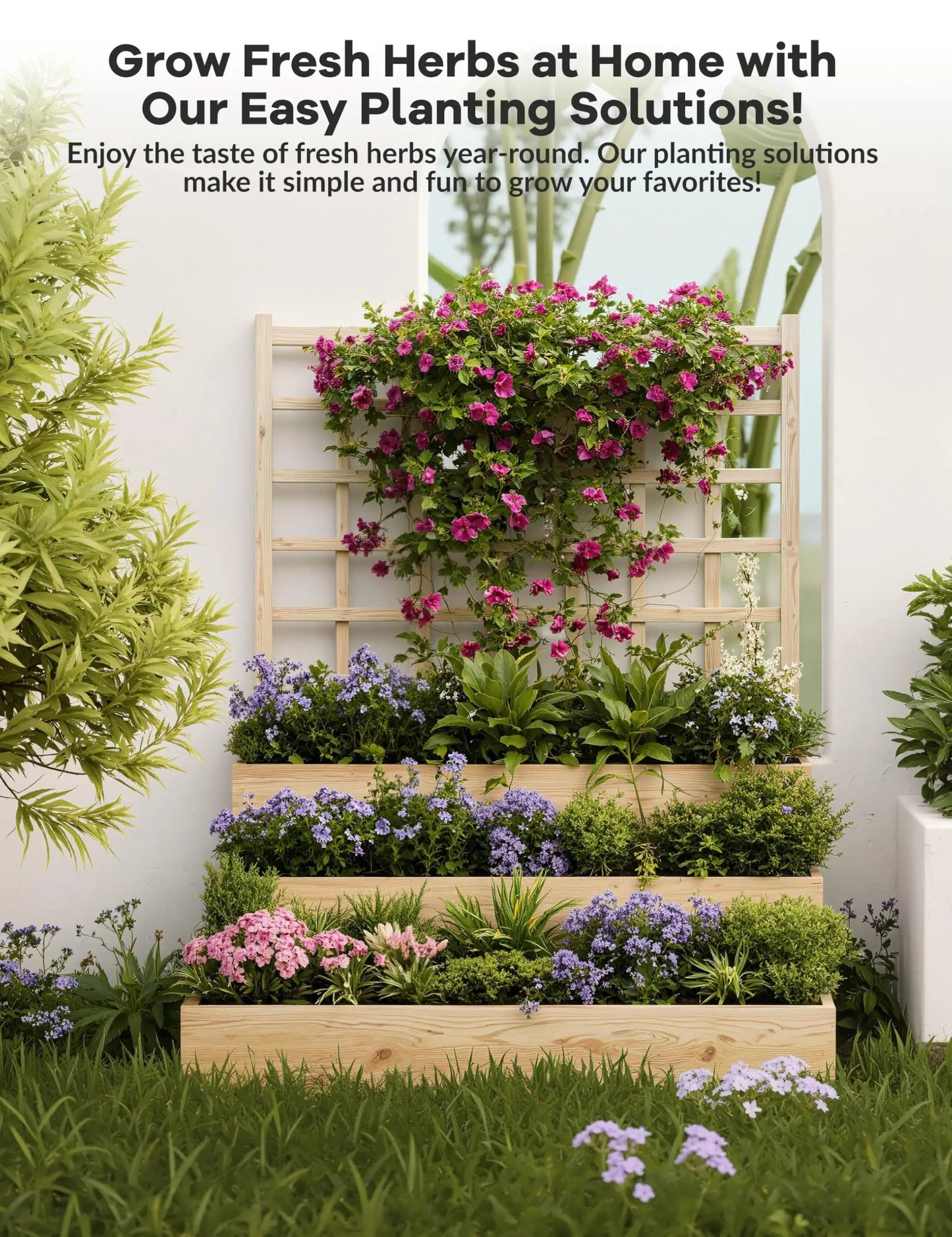 HiMISS 3-Tier Elevated Garden Bed With Trellis For Vegetables