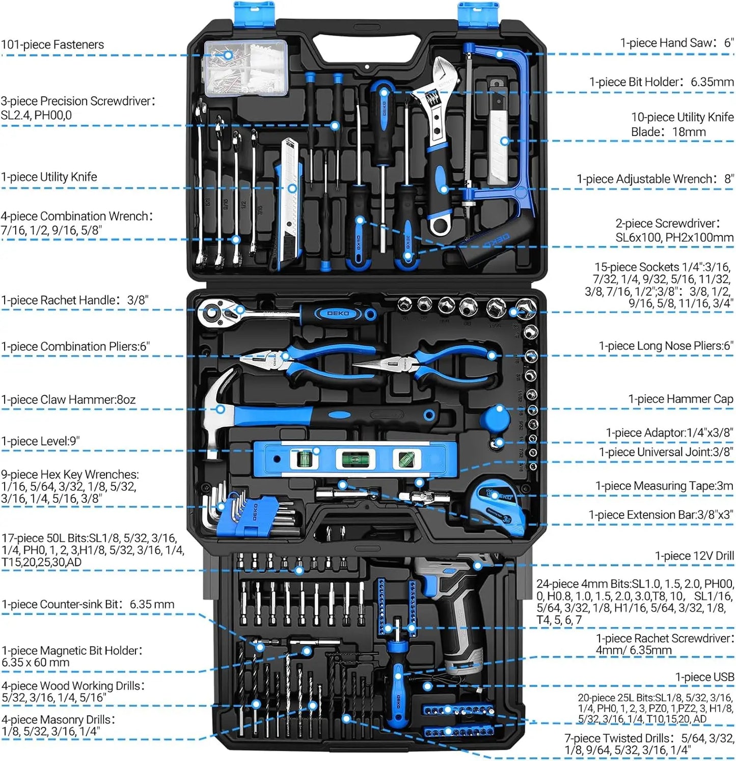 12V Cordless Drill Tool Set With Large Storage Case