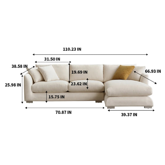 Cloud Down Filled Chaise Sofa L Shaped Recliner Living Room