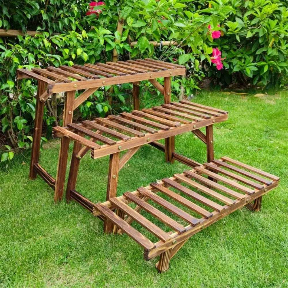 Three-Tier Wooden Ladder Plant Stand for Indoor Outdoor Garden