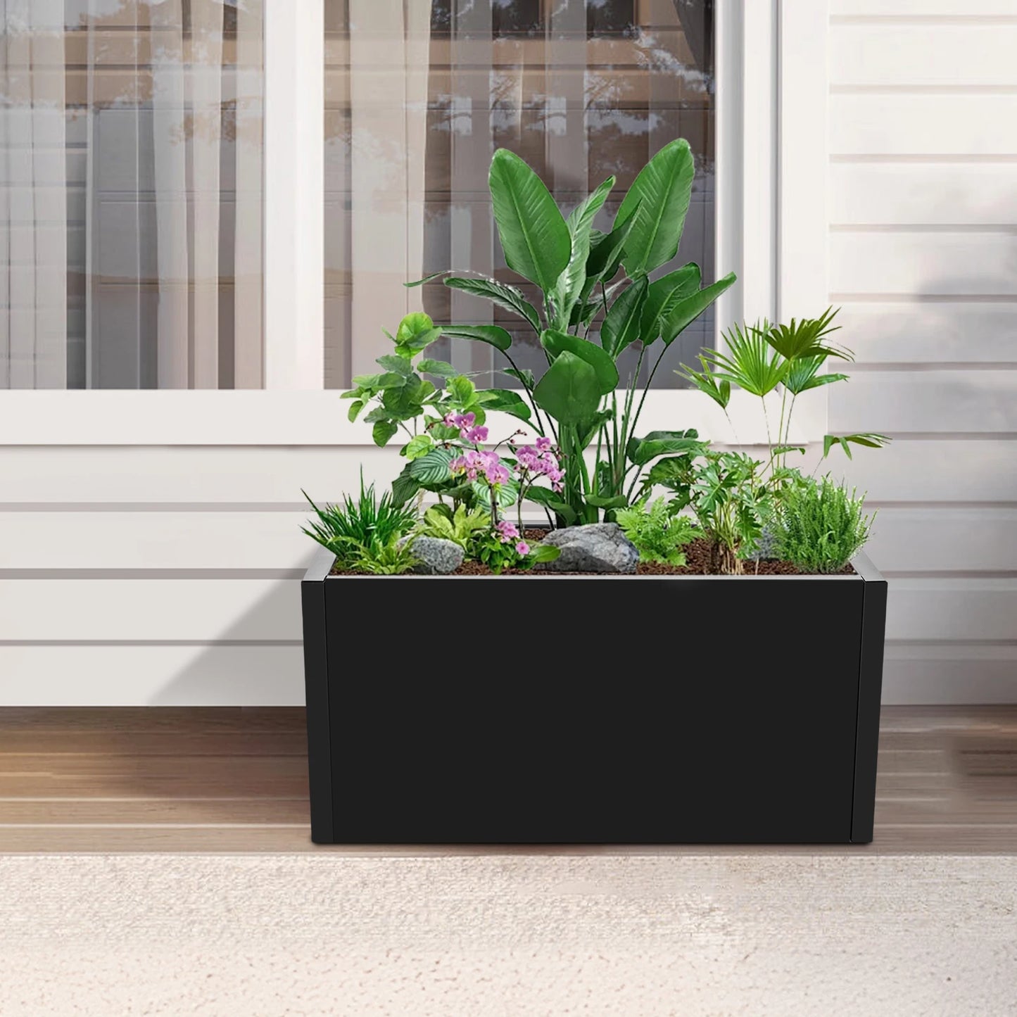 Metal Rectangular Planter Box for Outdoor Gardens and Patios Rustproof