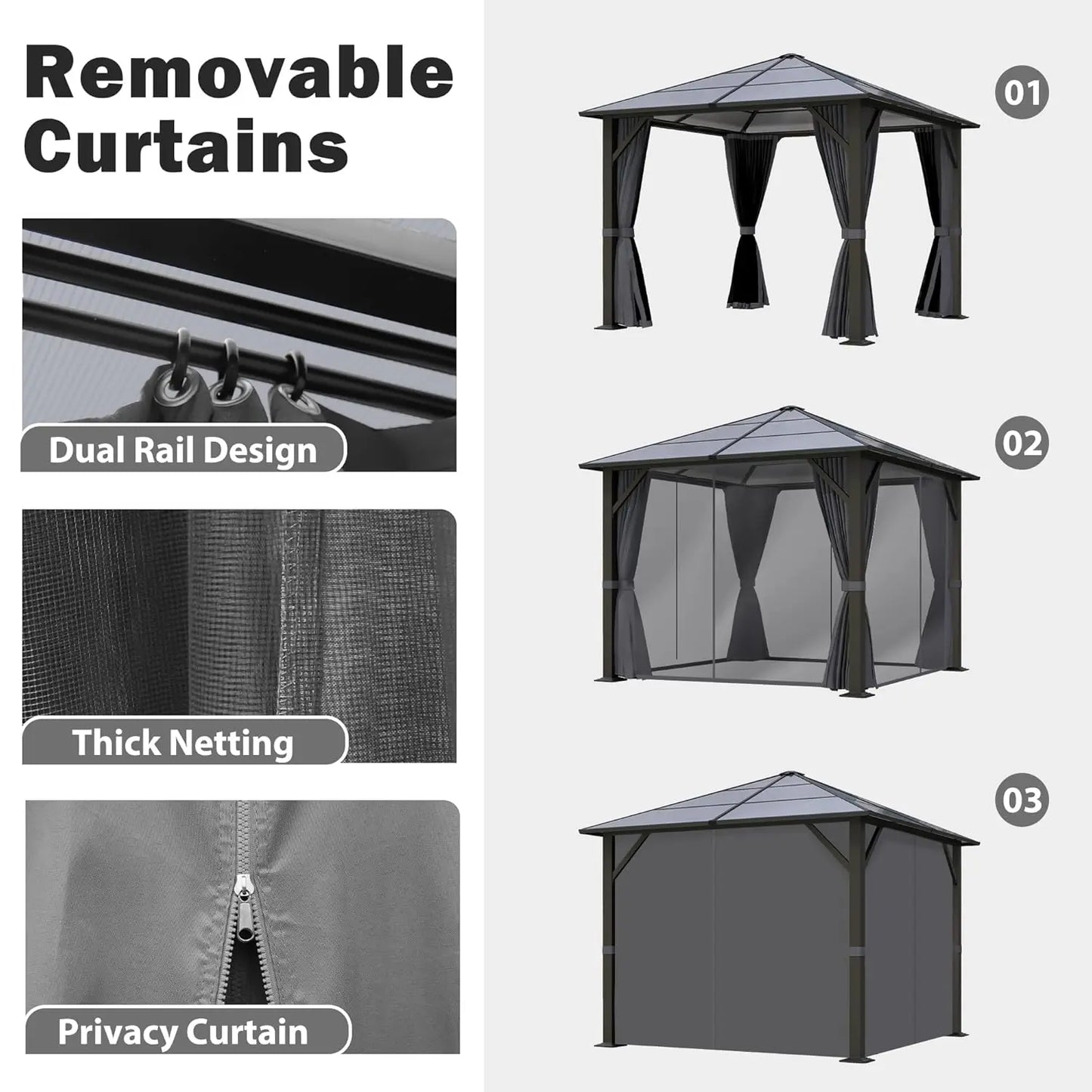 Outdoor Gazebo Hardtop With Polycarbonate Roof And Steel Frame