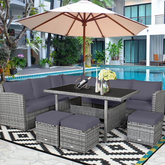 HOMASIS 7-Piece Patio Rattan Dining Set with Sectional Sofa Ottomans