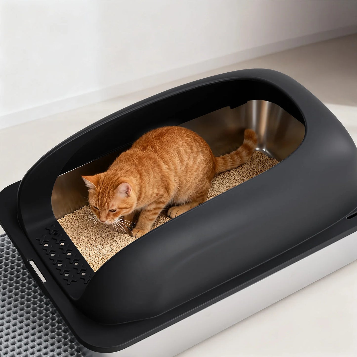 Stainless Steel Cat Litter Box With Lid AntiLeakage Mat Included