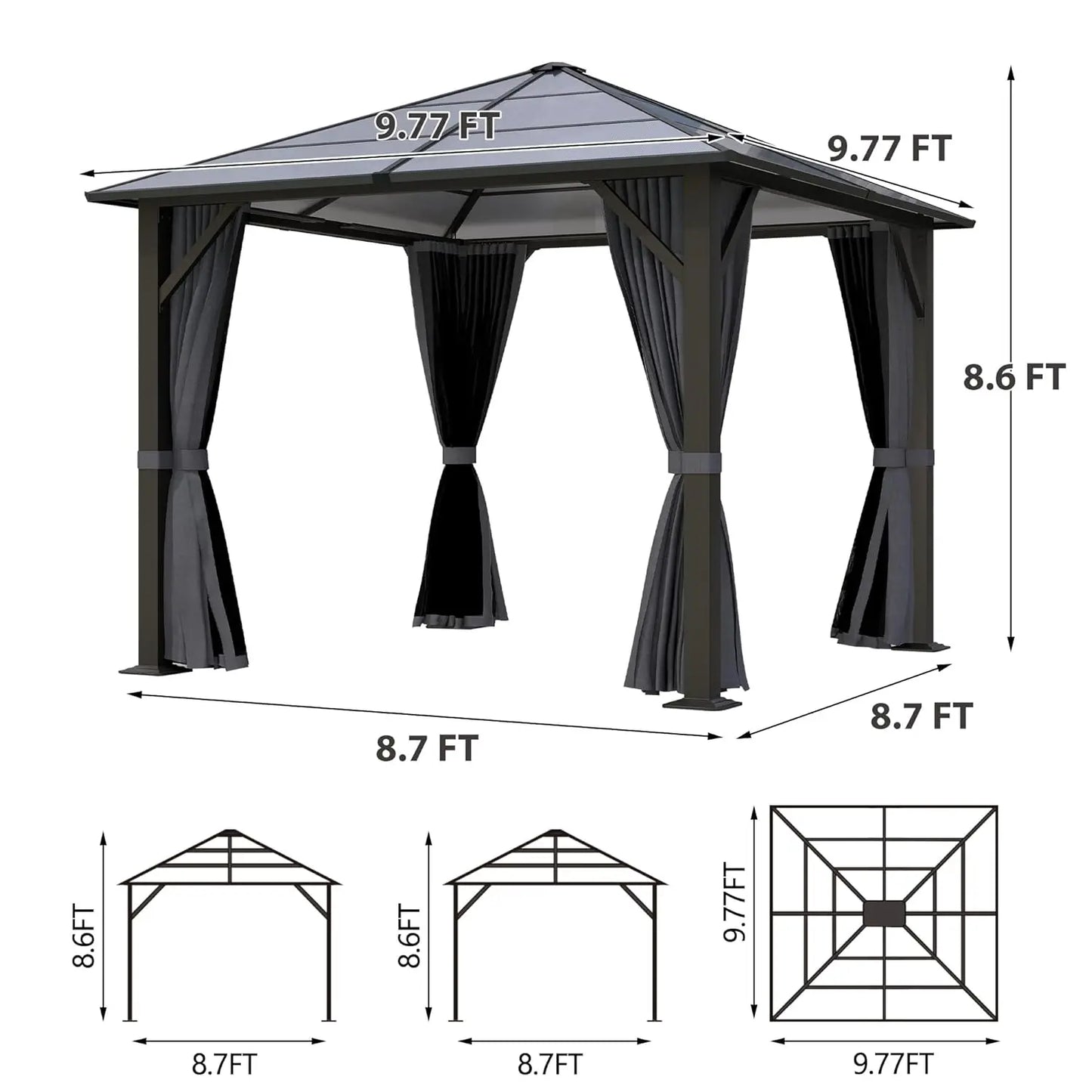 Outdoor Gazebo Hardtop With Polycarbonate Roof And Steel Frame