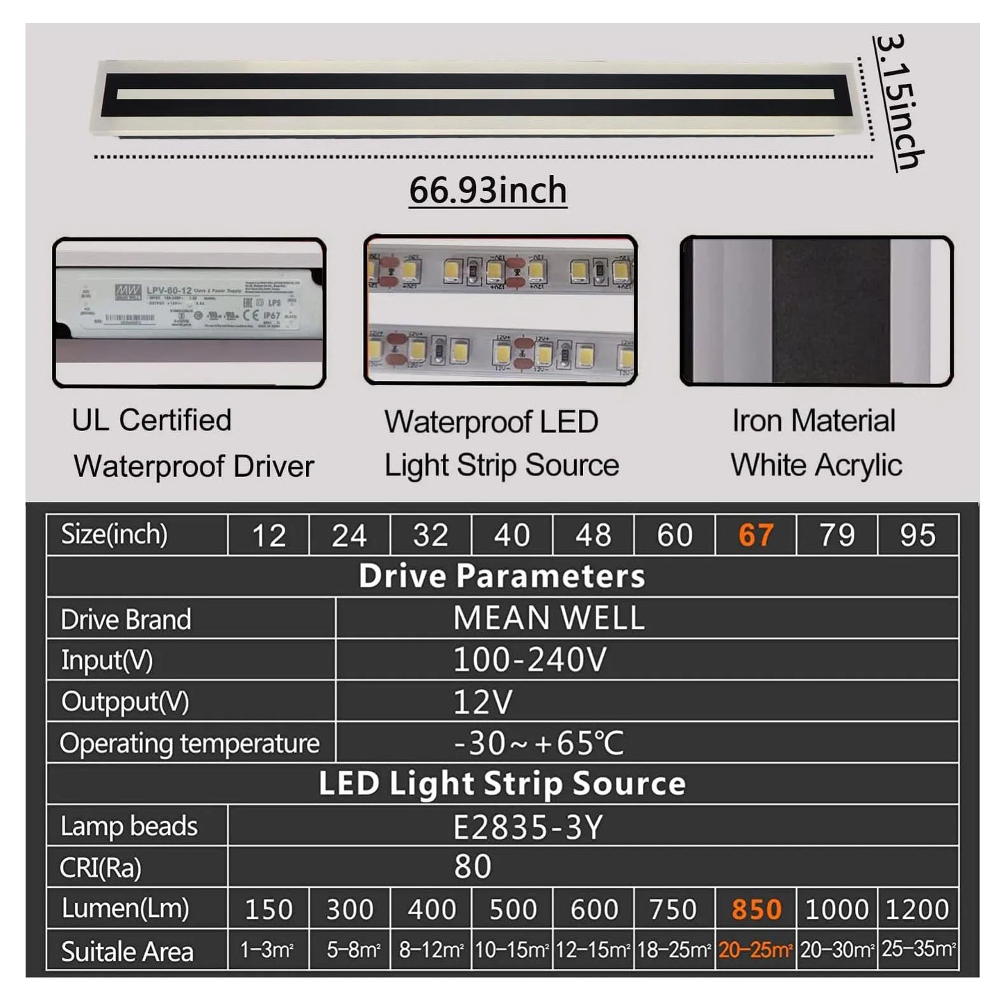 Outdoor LED Wall Light Strip Sconce Modern IP67 Frosted Acrylic