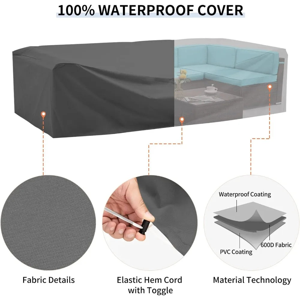 Outdoor Patio Furniture Set 7 Pieces PE Rattan Sectional Sofa Waterproof Cover