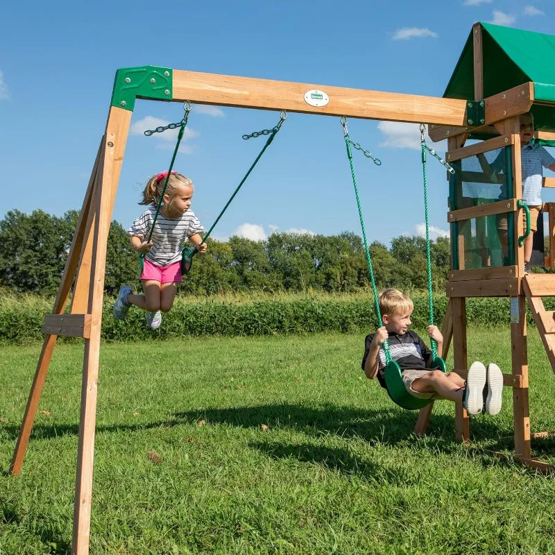 Buckley Hill Cedar Wood Swing Set Wave Slide Chalkboard