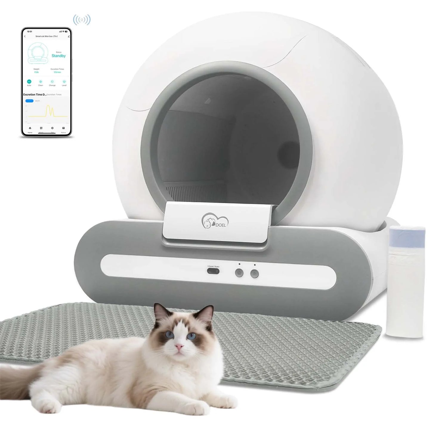 DOEL Self Cleaning Cat Litter Box App Control 2.4G WiFi