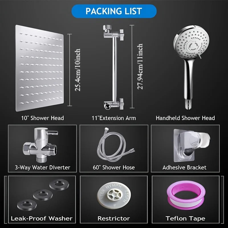 Rain Shower Head and Handheld Shower Combo With Three Modes