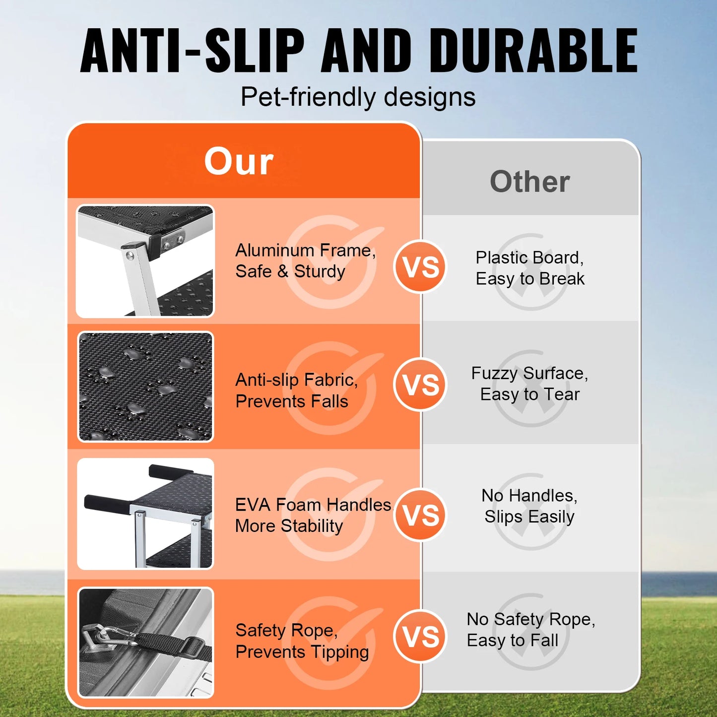 SucceBuy Dog Car Steps Folding Portable Pet Stairs Lightweight Aluminum