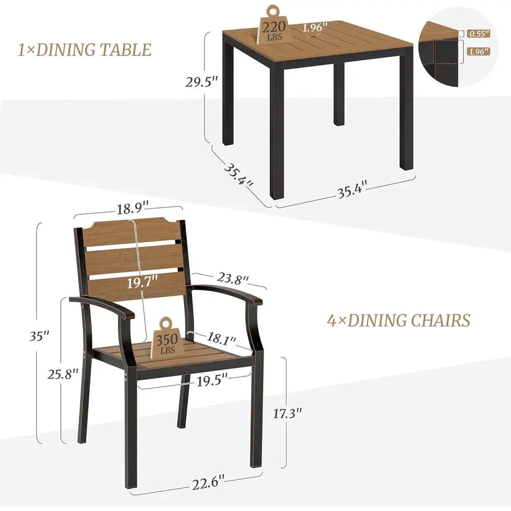 5 Piece Patio Table And Chairs Set All Weather Furniture