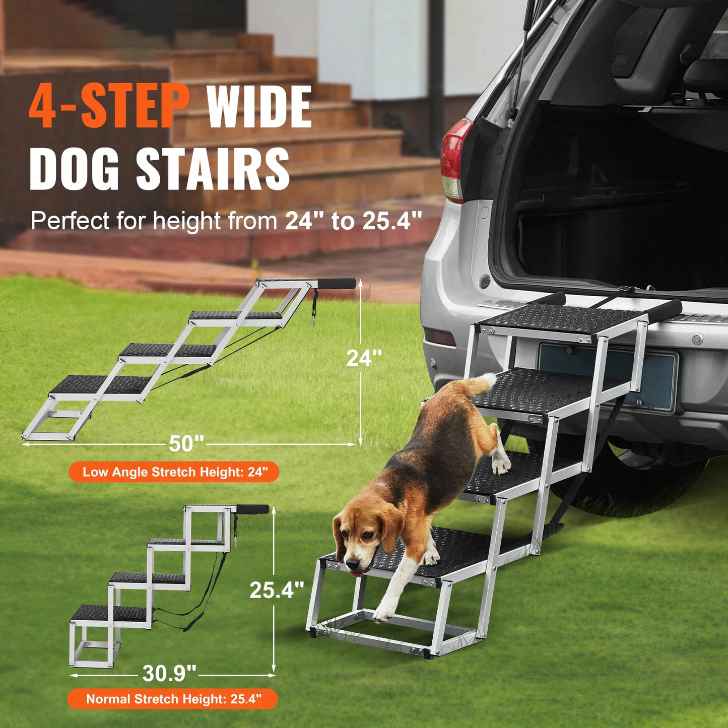 SucceBuy Dog Car Steps Folding Portable Pet Stairs Lightweight Aluminum