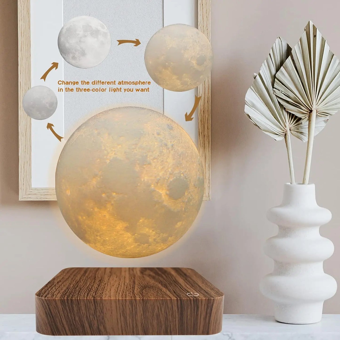 Mexllex Magnetic Floating Moon Lamp With Wooden Base LED