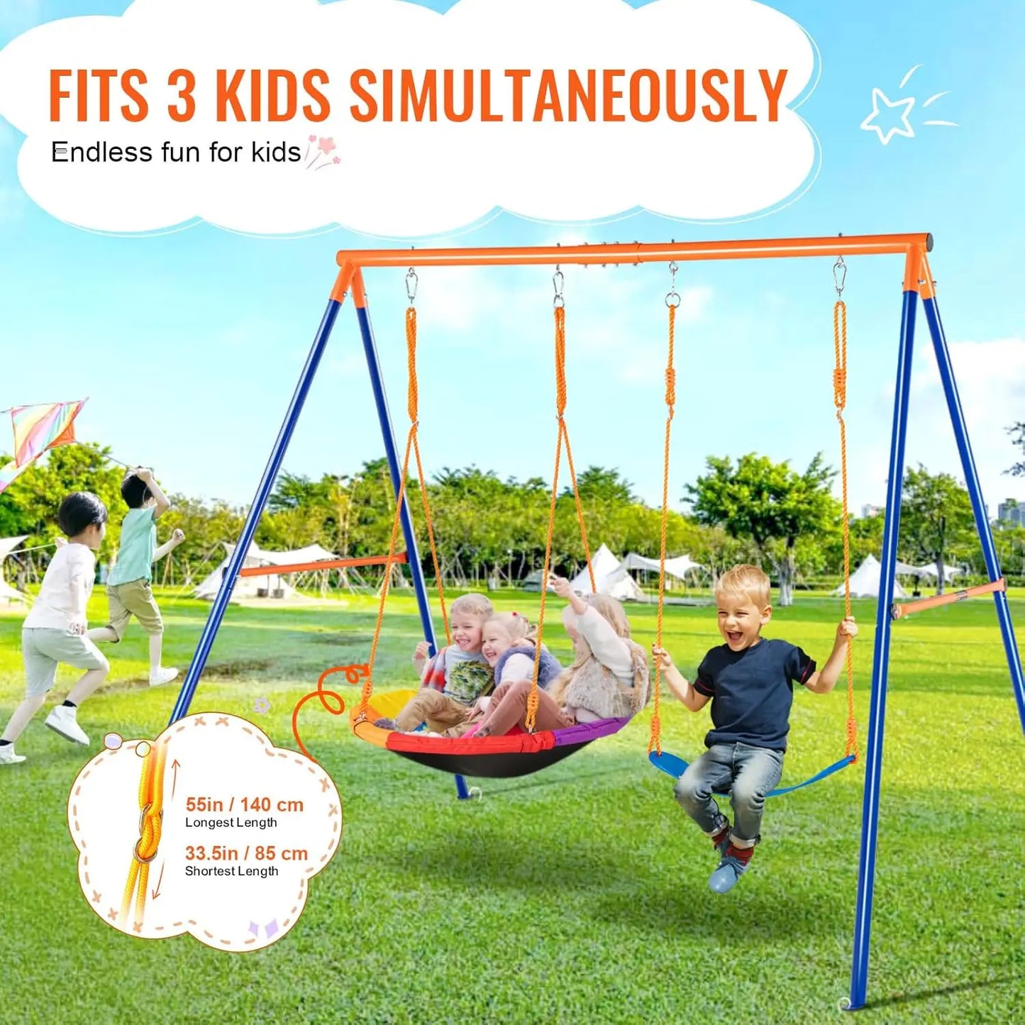 Heavy Duty A-Frame Swing Set With Saucer And Belt Seats