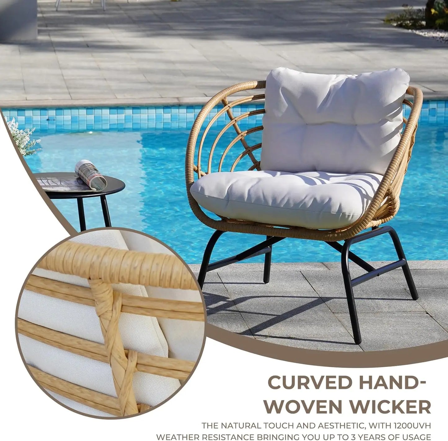 Grand Patio 3 Piece Outdoor Wicker Furniture Set With Cushions