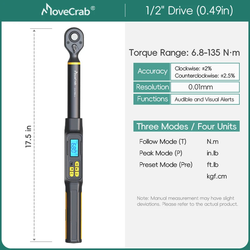 MoveCrab Digital Torque Wrench 1 To 340 Nm Preset LED