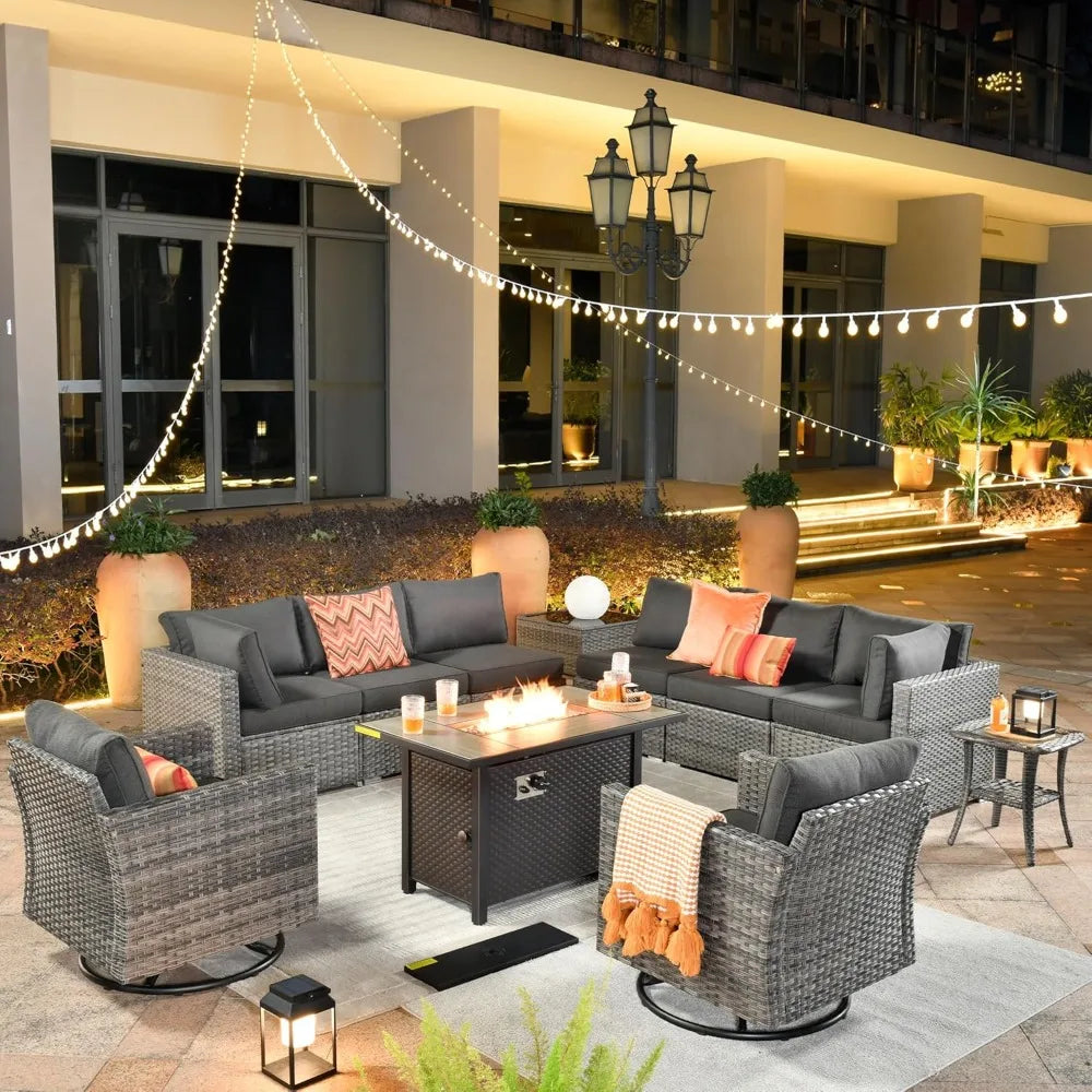Outdoor Patio Furniture Set With Fire Pit Table Wicker
