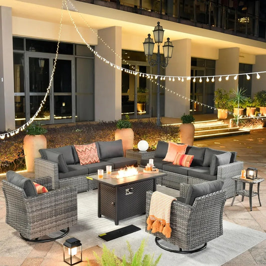 Outdoor Patio Furniture Set With Fire Pit Table Wicker