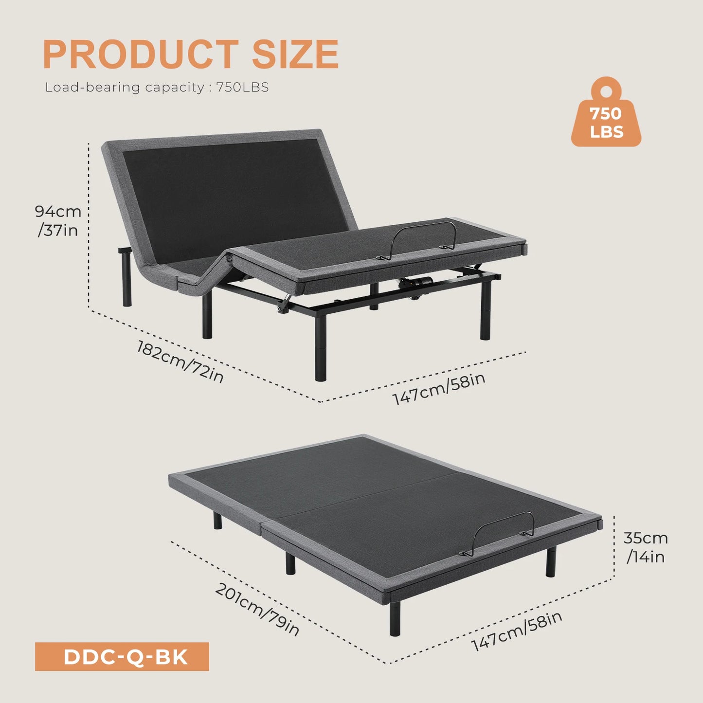 JHK Electric Adjustable Bed Frame Zero Gravity Wireless USB Ports