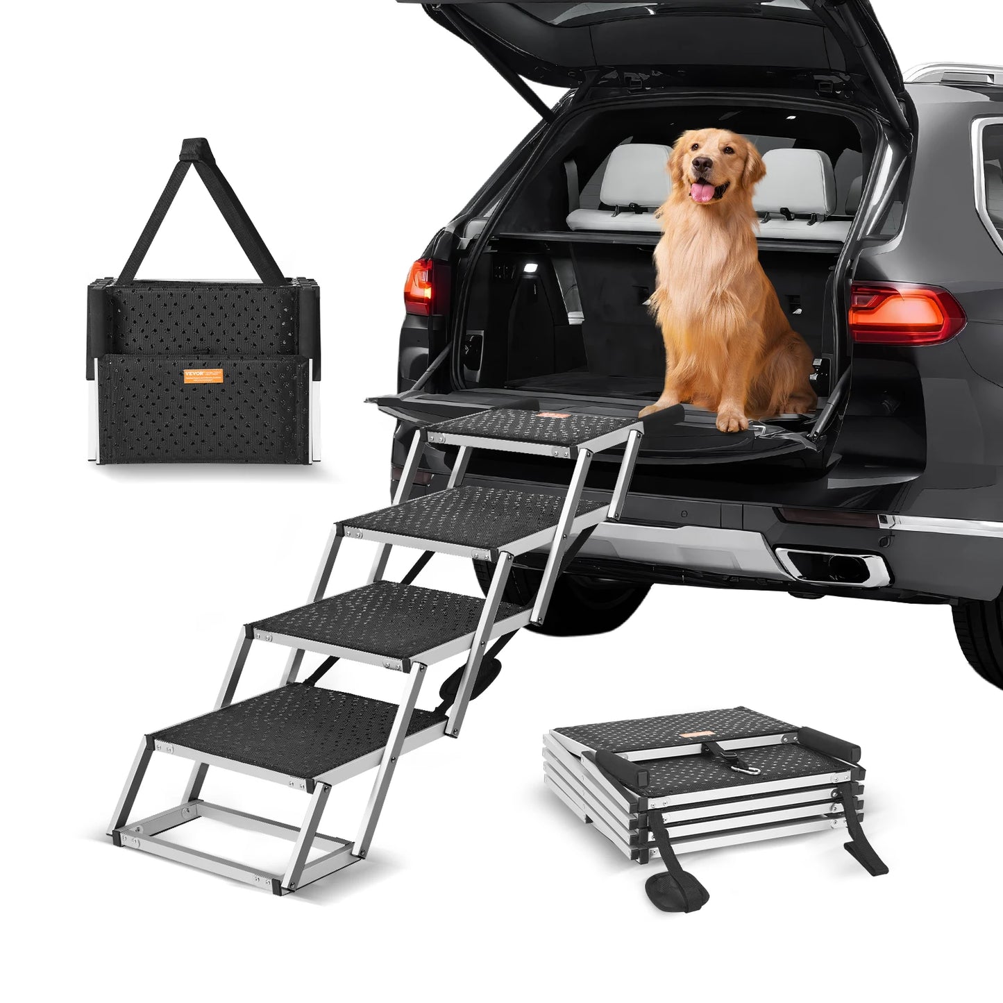SucceBuy Dog Car Steps Folding Portable Pet Stairs Lightweight Aluminum