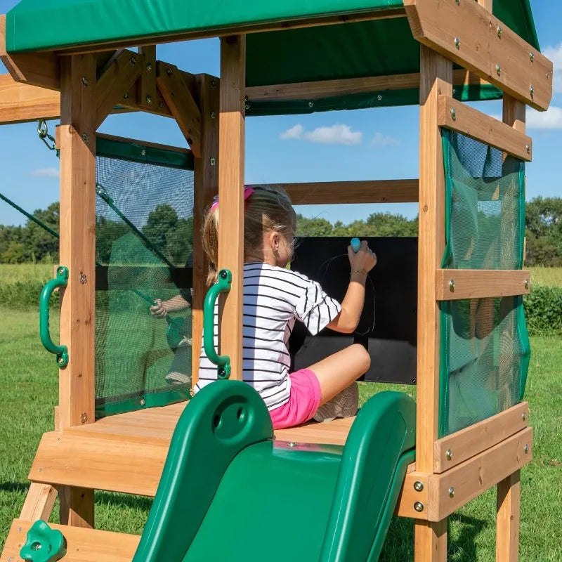 Buckley Hill Cedar Wood Swing Set Wave Slide Chalkboard