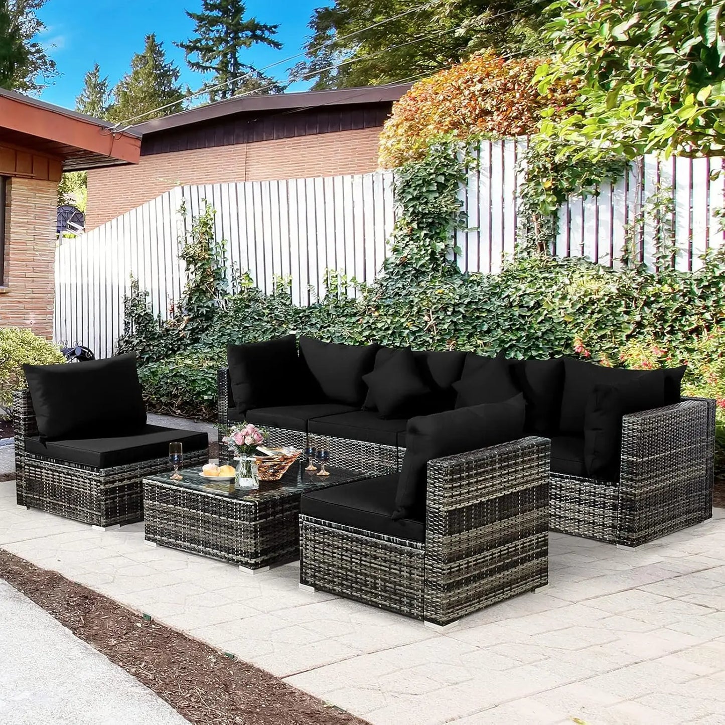 Patiojoy Outdoor Rattan Furniture Set With Cushions And Coffee Table